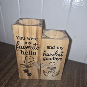 Wooden Pet Dog Puppy Memorial Tea Light Candle Holders Sympathy Gift